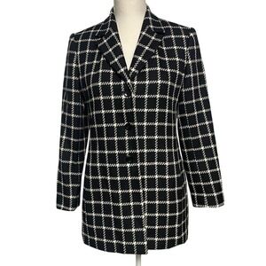 Talbots Black White Windowpane Plaid Wool Coat Women's 6 Petite